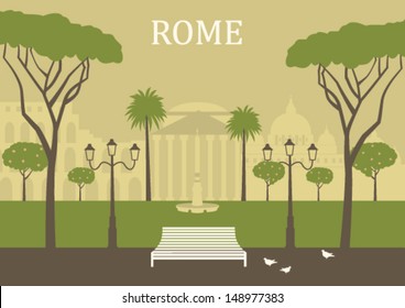 Park in Rome. Vector