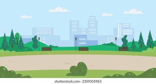 Park scene background. Natural urban garden landscape isolated on white background