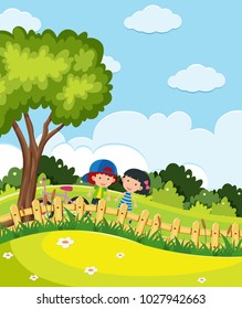 Park Scene Boy Girl Playing Illustration Stock Vector (Royalty Free ...