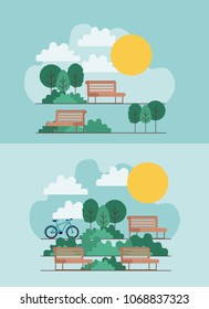 park scene with chair and bicycle