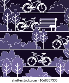 park scene with chair and bicycle