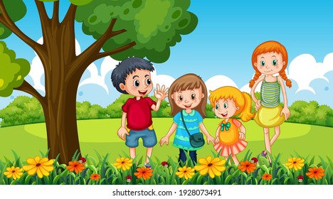 Park Scene Many Children Garden Illustration Stock Vector (royalty Free 