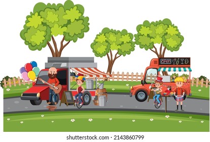 Park scene with people playing music illustration