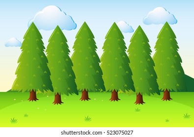Park scene with pine trees and field illustration