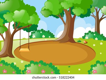 Parkszene mit Schaukel auf der Baumgrafik