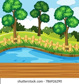 Park scene with trees and river illustration