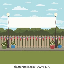 Park Scene With Uk Bunting On Fence And Street Lights With Banner For Your Text