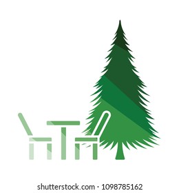 Park seat and pine tree icon. Flat color design. Vector illustration.