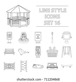 Park set icons in outline style. Big collection of park vector symbol stock illustration