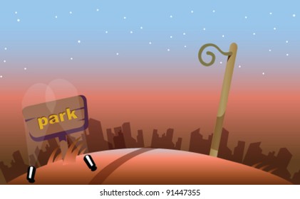 Park sign board at night