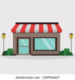 Park street cafe with bushes. Urban spring summer landscape. Coffe in outdoor. Cafe shop exterior. Flat cartoon vector illustration free