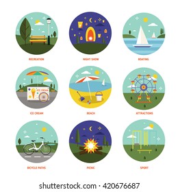 Park summer event icon set