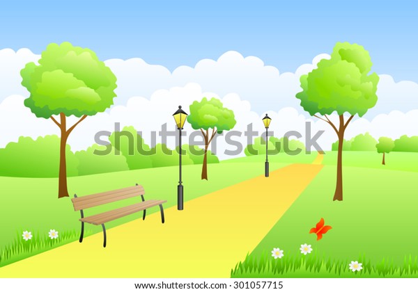 Park Summer Landscape Day Illustration Vector Stock Vector (Royalty ...