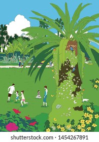 
Park surrounded by tropical plants