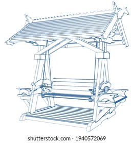 Park Swing Bench Vector 02. Illustration Isolated On White Background. A Vector Illustration Of A Park Bench Background.