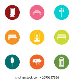 Park territory icons set. Flat set of 9 park territory vector icons for web isolated on white background