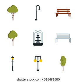 Park things icons set. Flat illustration of 9 park things vector icons for web