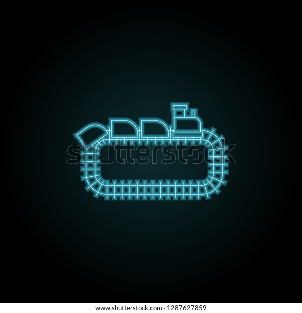 Park train locomotive icon in neon style.\
Simple thin line, outline vector of Amusement set icons for UI and\
UX, website or mobile\
application