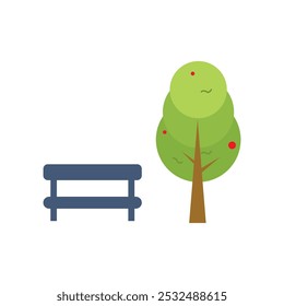 Park tree and bench icon flat design