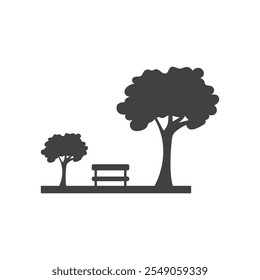 Árbol del parque y diseño plano del icono del banco