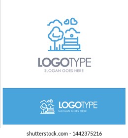 Park, Tree, Bench, Love, Outdoor Blue Outline Logo Place for Tagline