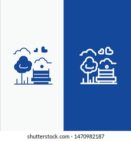Park, Tree, Bench, Love, Outdoor Line and Glyph Solid icon Blue banner Line and Glyph Solid icon Blue banner. Vector Icon Template background
