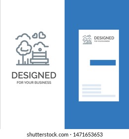 Park, Tree, Bench, Love, Outdoor Grey Logo Design and Business Card Template