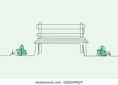 Park with tree and bench theme background. Wooden bench with a tree continuous line drawing