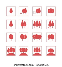 Park tree vector set icons squares 