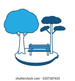 Park with trees and bench icon over white background, blue shading design. vector illustration
