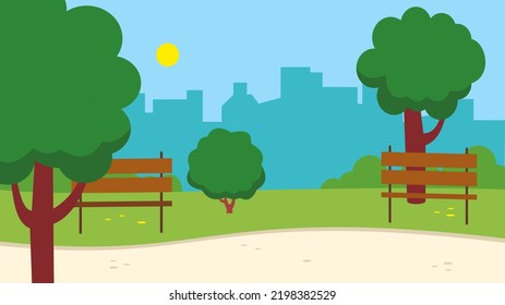 Park with trees and benches, illustration
