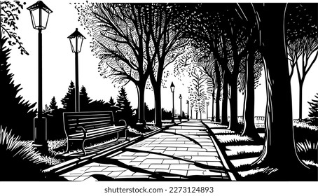 Park vector black line illustration art isolated white