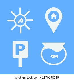 park vector icons set. with house location, aquarium, sun leaves and parking sign in set
