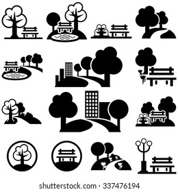 Park  vector icons set on gray