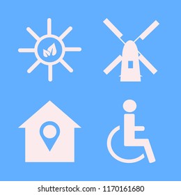 park vector icons set. with sun leaves, disabled sign, windmill and house location in set