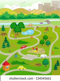 At The Park - Vector illustration of aerial view of a park with people doing activities. Eps10