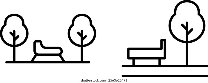 "Park Vector Line Icon Set – Outdoor Recreation and Green Space Elements"