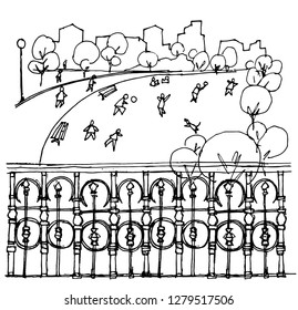 Park view from a balcony,illustration