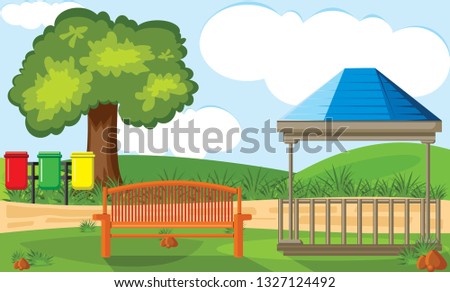 
park view with the bench and gazebo for background illustration
