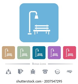 Park white flat icons on color rounded square backgrounds. 6 bonus icons included