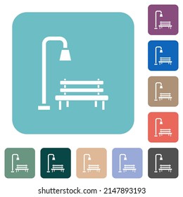 Park white flat icons on color rounded square backgrounds