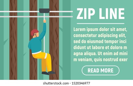 Park zip line concept banner. Flat illustration of park zip line vector concept banner for web design