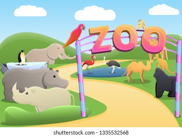 Park zoo concept background. Cartoon illustration of park zoo vector concept background for web design