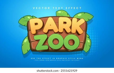 Efeito de texto vetorial editável do zoológico de parque, adequado para a natureza ou tema do parque.