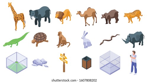 Park zoo icons set. Isometric set of park zoo vector icons for web design isolated on white background