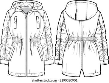 Parka Coat Jacket Girl Flat Technical Stock Vector (Royalty Free ...