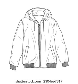 Parka, jacket sketch illustration on white background