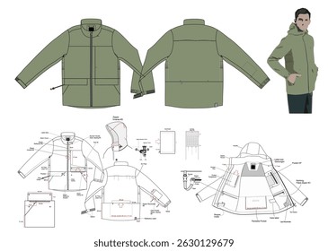 PARKA JACKET TRAVELER DESIGN MOCKUP COM DESCRIÇÃO DETALHADA DO RECURSO