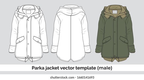 Parka jacket vector template for men