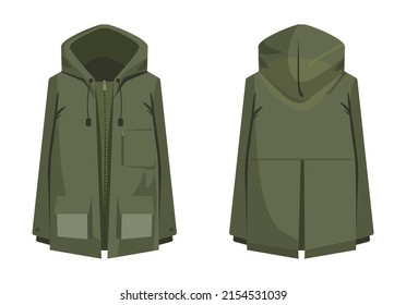 Parka. Warm winter collection of modern female casual outfit. Modern apparel. Flat vector illustration